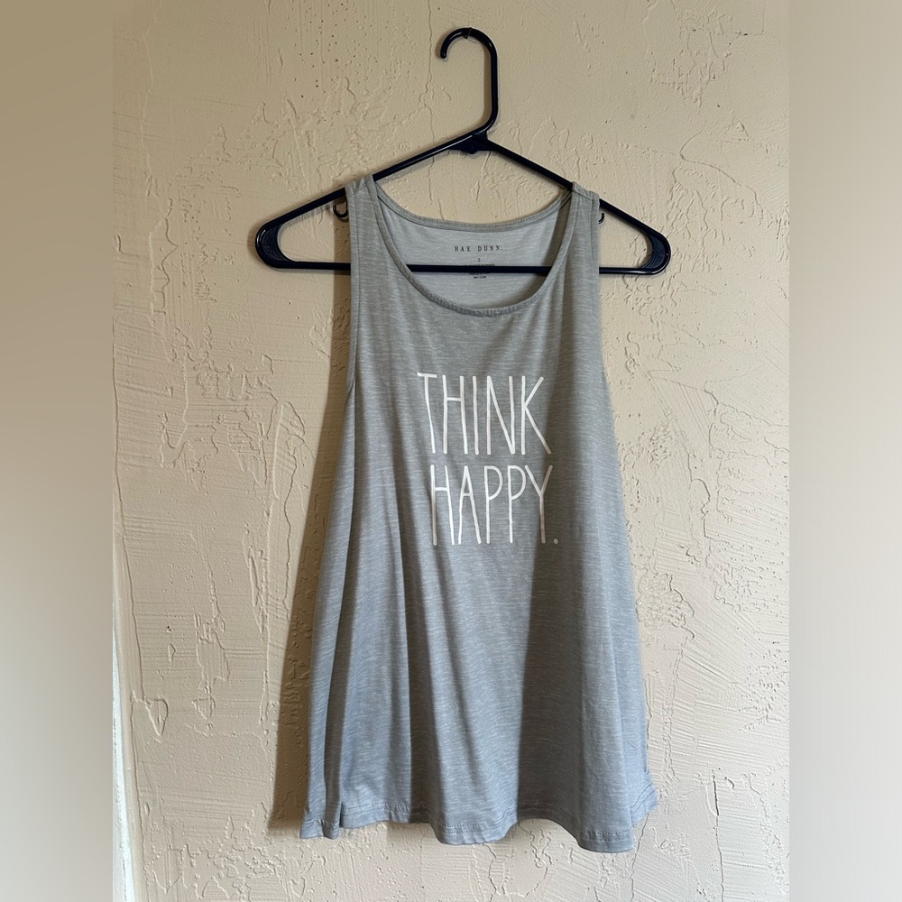 🎈2/$15🎈Rae Dunn Size Small Racerback Tank- Gray “Think Happy.”